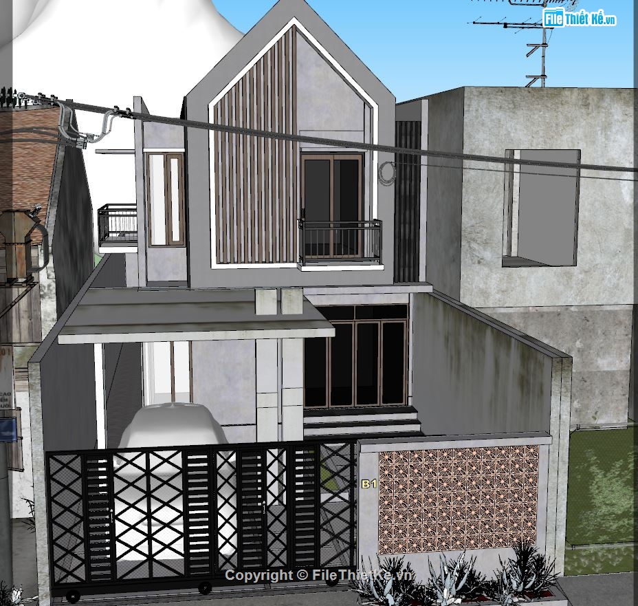 nhà phố sketchup 2 tầng,file sketchup nhà phố,sketchup nhà phố,Sketchup Nhà 2 tầng